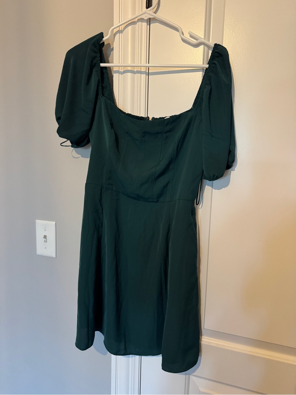NWT Abercrombie Emerald/Teal Puff Sleeve Square Neck Mini Dress, Size Small Tall